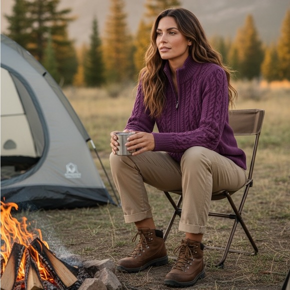 L.L. Bean Jackets & Blazers - L.L. Bean Women’s Fisherman Cable Knit Zip Up
cotton Eggplant Purple Zip Jacket